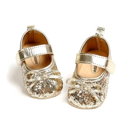 Image of HONGTEYA Infant Baby Girls Mary Jane Flats Non Slip for Toddler First Walkers Soft Sole PU Leather Crib Shoes Sneaker Wedding Party Christmas Princess Dress Shoes Baby Moccasins Girls
