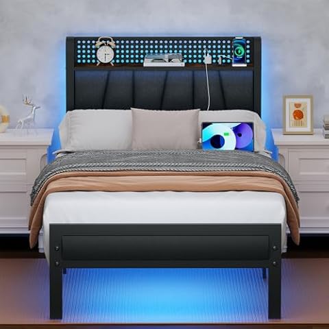 Furnulem Twin Bed Frame with LED Cover
