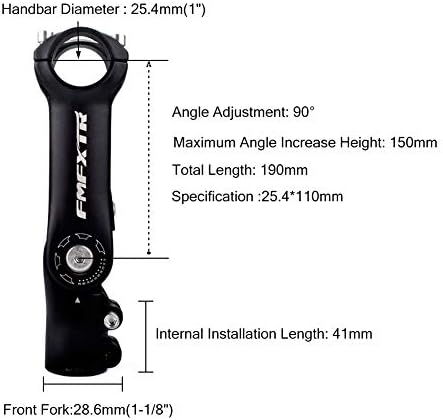 GoHZQ Adjustable Bike Stem 25.4/31.8 90mm 110mm 0-90° Degree Aluminum Alloy Mountain Bike Handlebar Stem for Bicycle, Road Bike, MTB, BMX, Cycling
