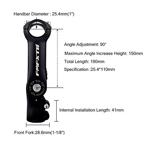 OSAGIE MTB Stem 0~90 Degree 110mm Adjustable Bike Stem for 25.4mm(1\") Handlebars, Suitable for Most of Mountain Bike, Road Bike, BMX with 6pcs Bike Headset Spacer (Black 25.4x28.6x110mm)