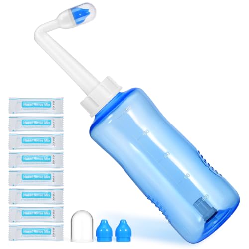 minkissy Botella De Lavado Nasal Con Válvula Automática y Paquete De Sal Para Irrigación Nasal Eficaz Fugas Para Adultos