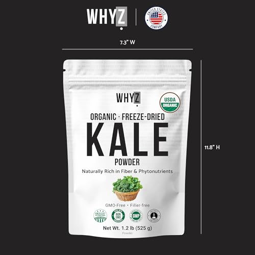 Organic Kale Powder Freeze-Dried Greens Superfood Rich in Vitamins & Minerals Natural Kale Powder Organic for Smoothies Shakes Cooking & Baking Vegan Supplement, 525g (1.2 lb)