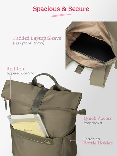Image of Genie Rogue Formal Backpack For Girls |17 Inch-27 Litres With Top Opening Compartment, Multiple Pocket Laptop & Trolley Sleeve And Organizer |Best For Laptop, Makeup & College /Work Must-Haves - Olive