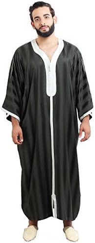 Moroccan Men Dress Caftan Handmade with Embroidery Tread Long Sleeve Black