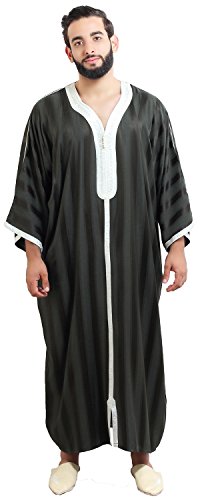 Moroccan Men Dress Caftan Handmade with Embroidery Tread Long Sleeve Black