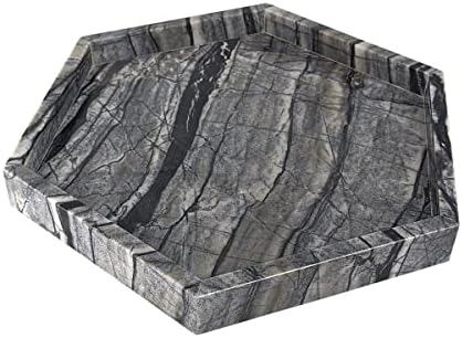 Hexagon Marble Tray for Bathroom Vanity Jewelry, Perfume, Trinkets,Black Marble Serving Tray, Bathroom Counter Tray, Decorative Tray (Tree Black 11.8 x 10.3 x 1.2 in)