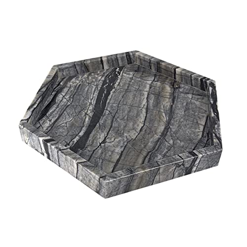 Hexagon Marble Tray For Bathroom Vanity Jewelry, Perfume, Trinkets,Black Marble Serving Tray, Bathroom Counter Tray, Decorative Tray (Tree Black 11.8 X 10.3 X 1.2 In) #TOP15