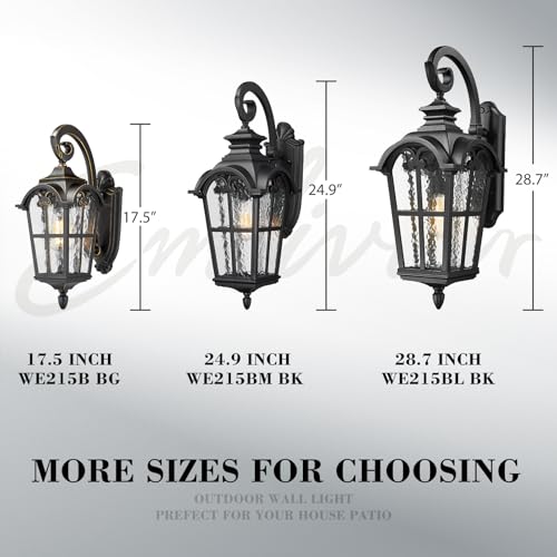 Emliviar-287-Inch-Farmhouse-Wall-Light-Large-Exterior-Wall-Sconce-for-Porch-Patio-Water-Grain-Glass-in-Black-Finish-WE215BL-BK Emliviar 287 Inch Farmhouse Wall Light Large Exterior Wall Sconce for Porch Patio Water Grain Glass in Black Finish WE215BL BK