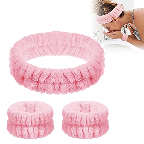 Bandeaux pour le Maquillage+2 Pièces Bracelet de Lavage du Visage, Sports Douche Bandeau, Bandeaux en Microfibres, Absorbants pour le Lavage des Poignets, Bracelets de Lavage de Visage Cover