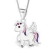 💗 Motiv: Pegasus Mädchen Kinder Halskette 925 Sterling Silber Einhorn Pferde K242o+40cm