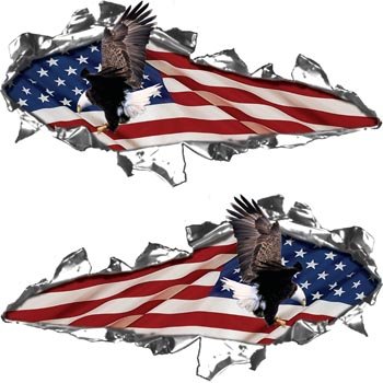 Ripped/Torn Metal Look Decals American Flag with Flying Eagle - 6