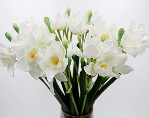 Hananona 10 Pcs Artificial Daffodils Flowers White Narcissus Spring Flower Fake Silk Flower Arrangement For Home Wedding Outdoor Front Door Decor  thumb #5