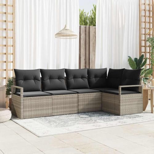 Canapé modulaire en rotin 5 pièces gris clair pour terrasse - 3