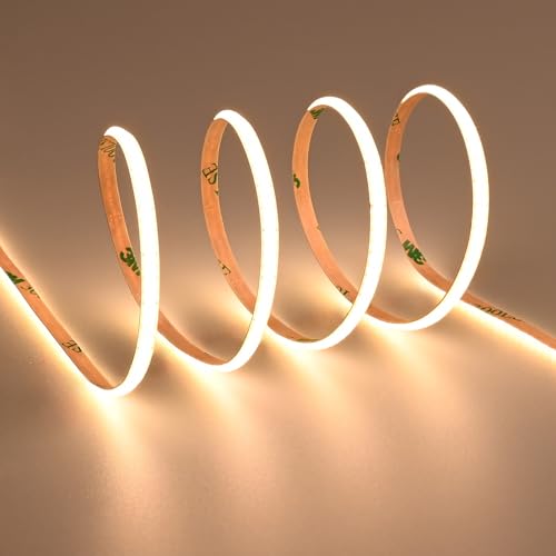 TOPAI 4mm Ultra Thin COB LED Strip 3000K Warm White 16.4ft, DC 12V Dotless High Density 400LEDs/M...