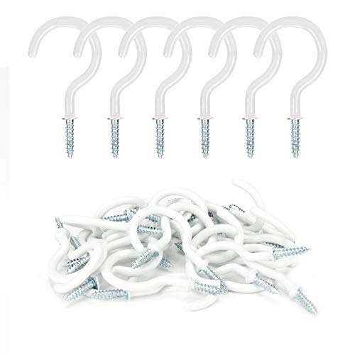 WELLOCKS Screw Hook 30 Pack Cup Hooks Vinyl Coated 2.9' Screw-in Ceiling Hooks Screw Hooks Mug Plant Cups Hooks Hangers Assortment Kit for Home and Office Hanging Use White (D069)