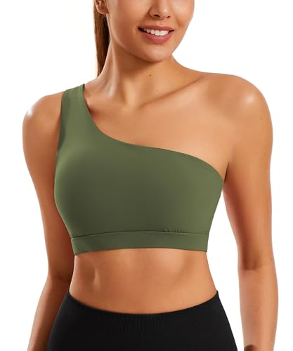 Image of One Shoulder Sports Bras for Women Low Impact Asymmetrical Workout Tops Padded Yoga Right Shoulder Strap Bra