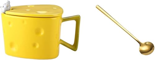 Luxshiny Tazas de café expreso, taza de café con queso, taza de cerámica con forma de queso, taza con cuchara para té, agua, café, espresso,