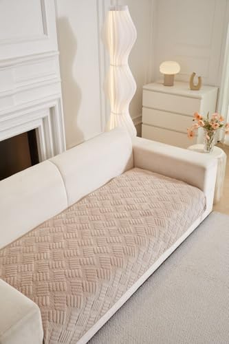 Image of HOMETHREADS Innovative Premium Velvet Sofa Cover Mat with PVC Backing for Non-Slip Comfort (L Beige, 4 Seater | 70x210cm)