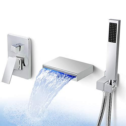 Greatest Product Bathroom Shower Faucet Waterfall Wall Mounted Bathtub Faucet with Hand Shower LED Tub Faucet Set Wall Mounted Tub Filler, Dr Faucet Polished Chrome