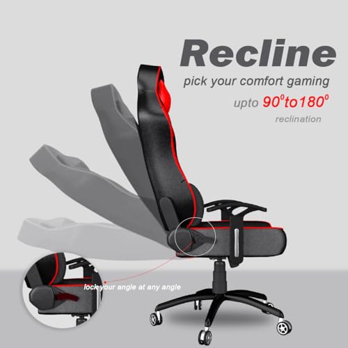ASE GAMING Infinity Series Ergonomic Gaming Chair Premium PU Leather, Adjustable Neck & Lumbar Pillow, 180 Degree Recline with Black Metal Base (Red) - Image 4