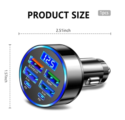 Image of Spiaty 800W Car Charger Adapter, 6-Port Fast Charging USB C Car Charger with 4 USB & 2 Type-C PD Ports, QC3.0 Super Fast Charging, 12V /24V Universal Car Phone Charger for iPhone, Samsung, iPad & More