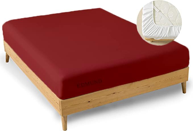 EDMUND - Super Soft Elastic Fitted Bedsheet with Pillow Covers Single Bed (36" X 72" + 8") Fitted Bedsheet Machine Washable Cotton Finished Elastic Bedsheet Single Bed | Burgundy 1