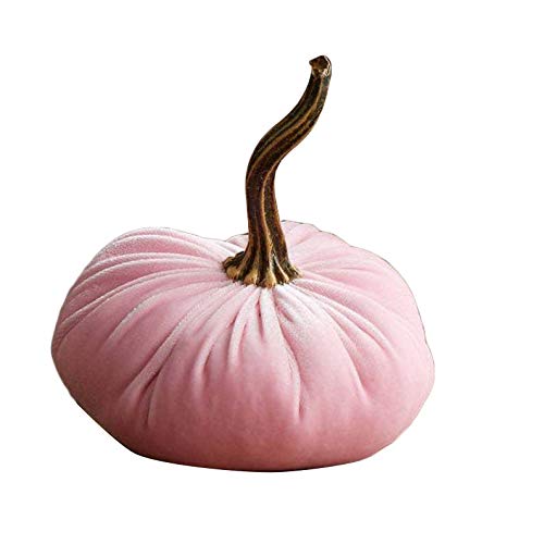 61uourGE Fabric Artificial Pumpkins Set Fall Harvest Lifelike Decoration Pumpkins for Fall Harvest Festival, Thanksgiving or Halloween Decoration, 6 Inches (Pink)