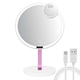 WIZCHARK 9.65-inch Lighting Makeup Mirror, 1x / 10x, Touch Control, 3-Color Adjustable, Metal Stand, up and Down Adjustable Makeup Mirror,High Color Rendering, Eye-Protecting Light Source,Pink