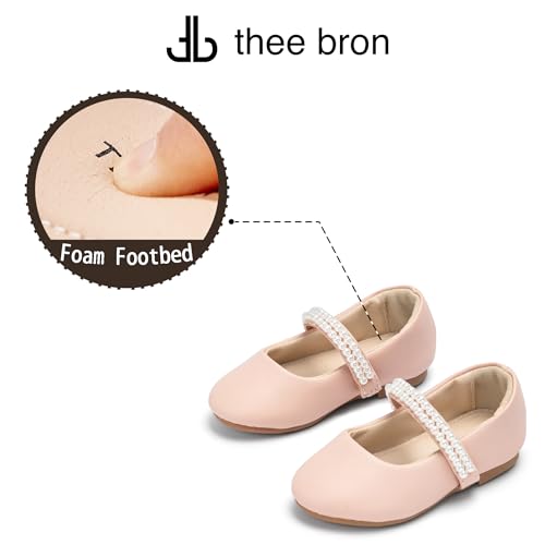 THEE BRON Flower Girl Shoes for Weddings Pearl Ballet Flats with Adjustable Bows & Soft Sole(AF504 Toddler,Apricot/8M) - Thumbnail 5