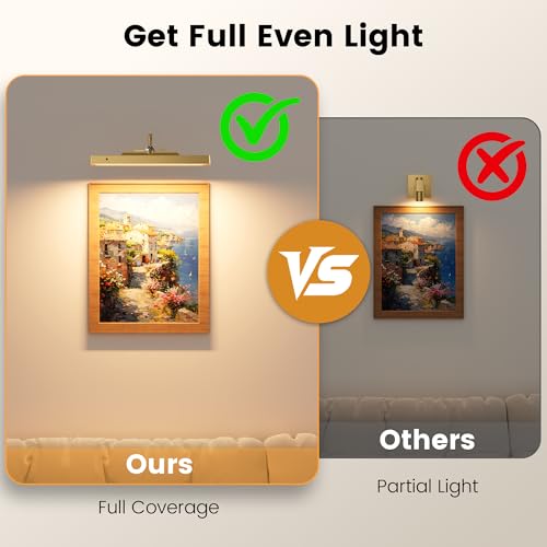 Image of 4 Pack Art Light Set, 12 inch Wireless Battery Picture Lighting, Remote Control Timer 3 Color Temps for Bedroom,Hallway, Museum (Antique Gold)