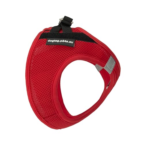P24S SMART Step-In Hundegeschirr mit 2 kostenlosen personalisierte Namensaufkleber Klettsticker Wunschetikette für kleine Hunderassen mit Digital Hundefinder Dienst (Rot, S (Brust 46-57 cm))