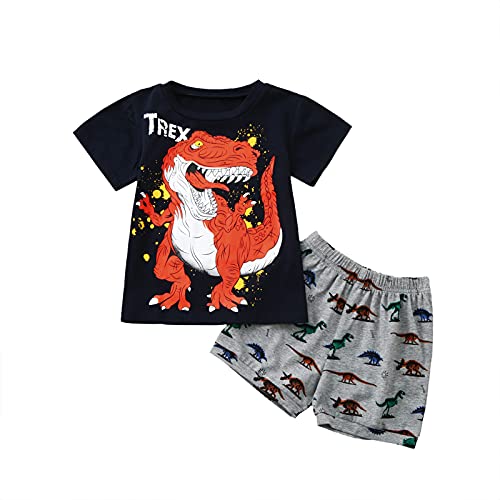 Julhold Sportkleidung Kinderkleidung Kinder Jungen Cartoon Kurzarmhemd + Shorts Bekleidungsset Sommeroberteile Und Hosen Zweiteilige(Schwarz,130)