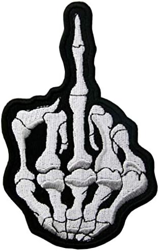 Middle Skeleton Finger Ghost Patch Embroidered Applique Iron On Sew On Emblem