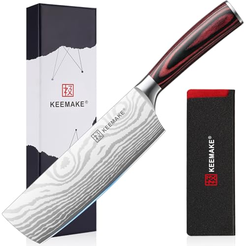 KEEMAKE Nakiri Knife Meat Cleaver: 7 Inch Razor Sharp Chef Kitchen Knife for Cutting Vegetable...