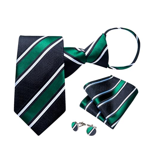 Image of DiBanGu Mens Zipper Ties Silk Adjustable Necktie Pocket Square | Paisley /Striped Pattern,Pre-tied Gift Tie Sets,Jacquard Woven,Pocket Square Cufflinks,Great for Formal & Business Wedding
