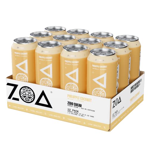 Zoa Zero Sugar Energy Drink Bundle - White Peach & Pineapple Coconut (24 Pack) - Healthy Energy Drinks With B Vitamins, Amino Acids, Camu Camu, Electrolytes & Natural Clean Caffeine #TOP1