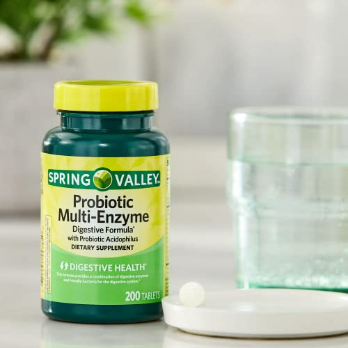 Spring Valley Probiotic Multi Enzyme Digestive Formula 200Ct Tablets, With Acidophilus For Gut Health, Set With Fusion Shop Store Week Case (1) (Pack Of 1) #TOP6