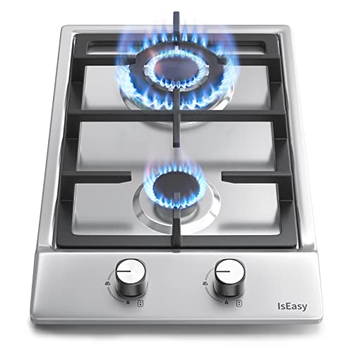 IsEasy Plaque Gaz 2 Feux Inox, Plaque de Cuisson Gaz 2 Feux Encastrable, Table de Cuisson 30cm, Gazs Ville et Bouteille