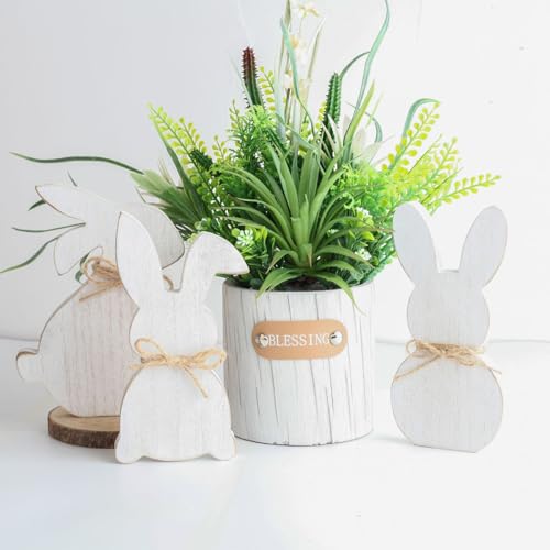 Lapin de Pâques en bois blanc ToBeIT avec socle stable pour ornements de printemps - 5