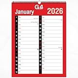 G4GADGET Wandkalender 2026, A4, Monatsansicht, 2 Spalten, Spiralbindung, Planer mit britischen Feiertagen, rot und weiß, hängender Monatsorganisator für Zuhause, Büro, Schule und Geschäft
