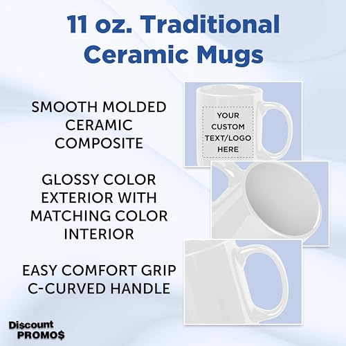Custom Ceramic Coffee Mugs 11 oz. Set of 10/50/100, Personalized Bulk Pack - Coffee Cup Set, Iced Coffee Cup, Gaming Mug for Dad - White - Image 3