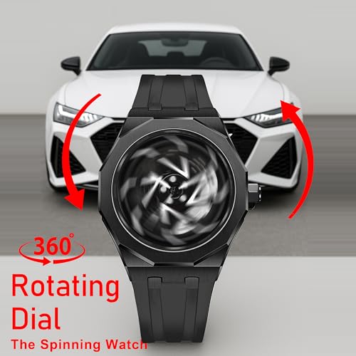 Image of IIK COLLECTION Men's Car Wheel Watch with Spinning Car Rim Hub Design with Silicon Strap|| Analog | Quartz Movement|| Water Resistant, Scratch Resistant