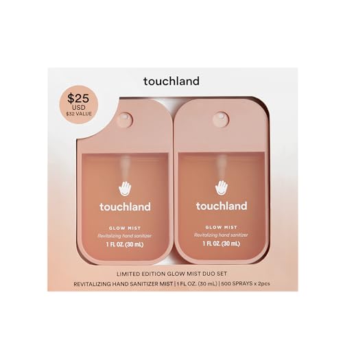 Touchland Limited Edition Glow Mist Duo Set, Revitalizing Hand Sanitizer Spray, Rosewater scented, 1FL. OZ. Travel Size (Set of 2)
