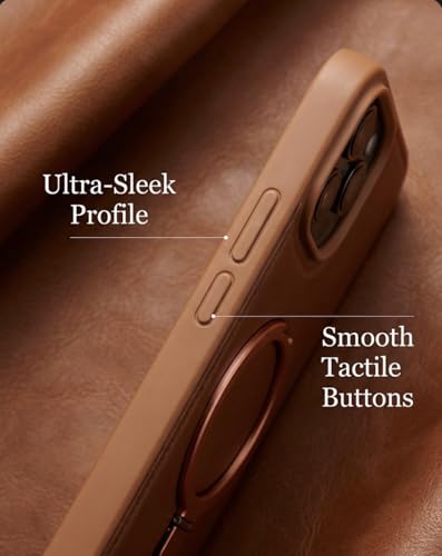 Image of DAVIK Luxury Magnetic Leather Case for iPhone Series - Waterproof Protective Cover, Heavy-Duty, Metal Kickstand, Ultra-Strong Magnet & Microfiber Vault Interior (Brown, iPhone 17)