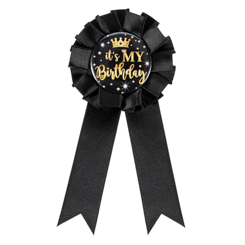 TIESOME - TIESOME It's My Birthday Badge Pin, Black Corsage Button Badge Brooch Pin, Party Decorations