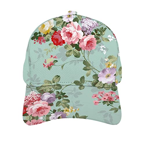 Floral Baseball Cap For Women Fashionable Light Blue Adjustable Dad Hat Low Profile Running Hat For Sun Protection Hiking #TOP2