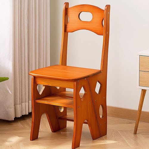 Taburete de escalera de madera con 4 peldaños plegable y estantería multifunción 2