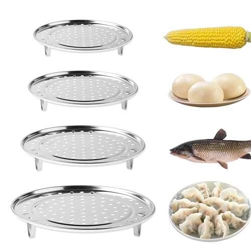 JNYUTEEN - JNYUTEEN Round Steamer Rack, 4 Pcs Stainless Steel Steaming Tray Steamer Rack Holder, 18/20/22/26 cm Steam Basket Tray Insert Steaming Rack Stand for Baking Cooking Steaming - -20%