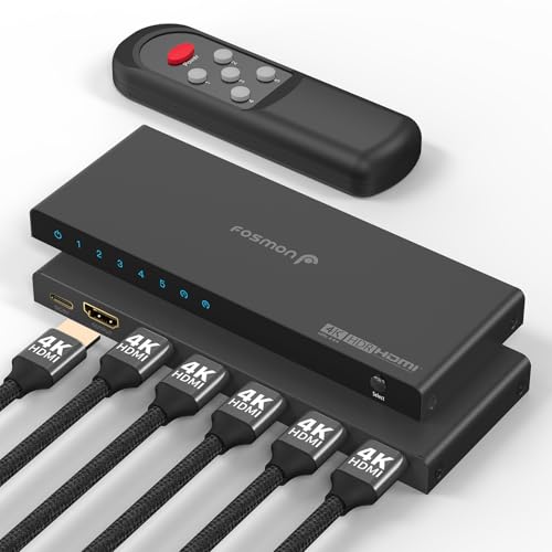 Image of Fosmon 5 in 1 Out 4K HDMI 2.0 Switch (4K@60Hz) with Remote 18Gbps Splitter | 5-Port 4K HDMI Switcher with remote supports High Speed 18Gbps HDR HDCP 2.2 auto-switching Splitter Hub for PS5 Xbox TV PC.