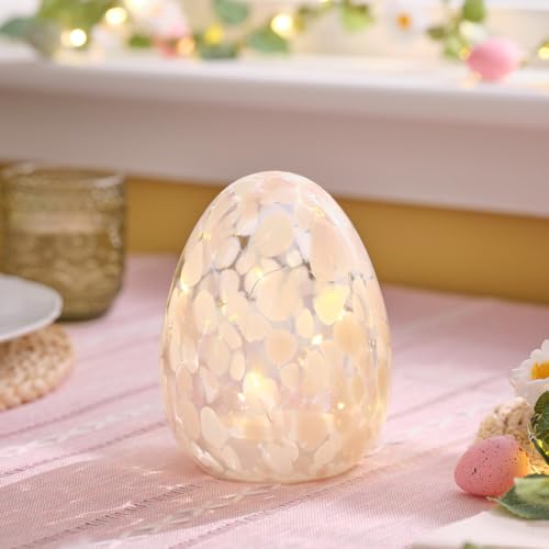 Œuf de Pâques en verre avec minuterie automatique 6h et LED blanc chaud
